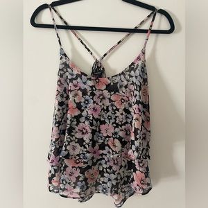 Flowy Black Floral Tank Top Blouse